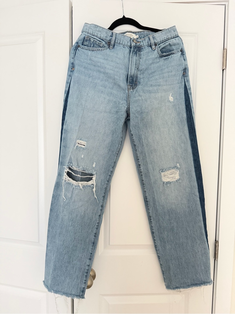 Light Wash Straight-Leg Jeans with Dark Side Stripe